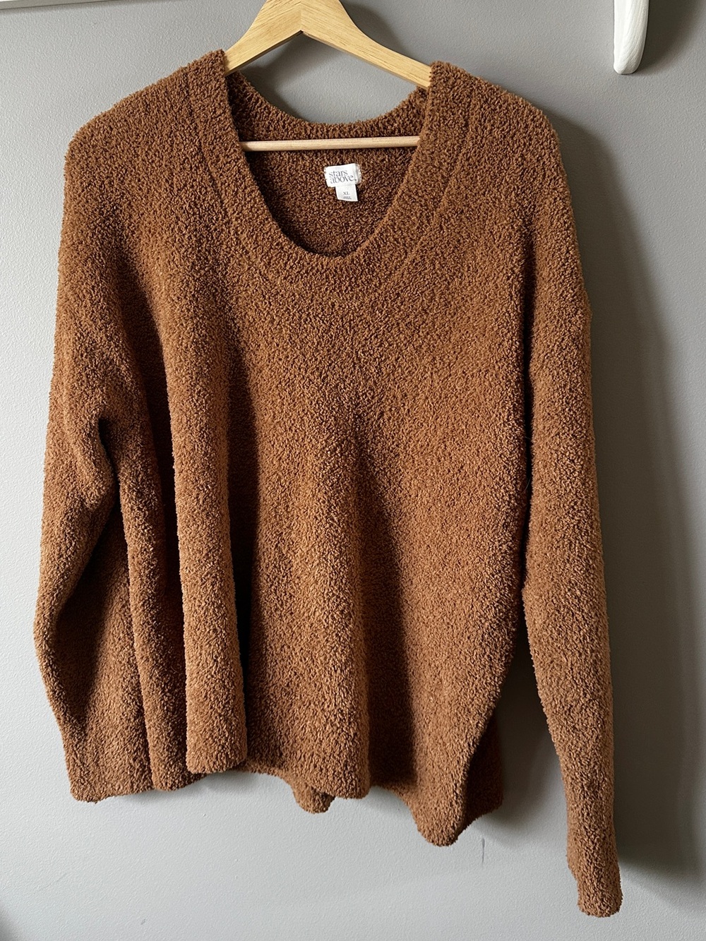 stars above Chunky Brown Bouclé Scoop Neck Sweater